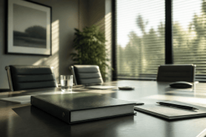 Business valuation work product on a conference table